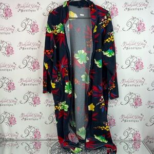 Robe terry cloth towel material cardigan Floral Open Front Cardigan navy red